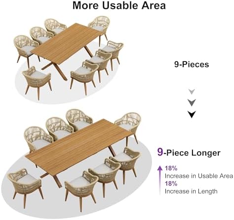 PURPLE LEAF 9 Pieces Patio Dining Set with Longer Aluminum Table, Teak