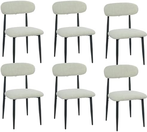 FREKEN Modern Upholstered Dining Chairs Set of 6, Mid-Century Metal Frame Lin...