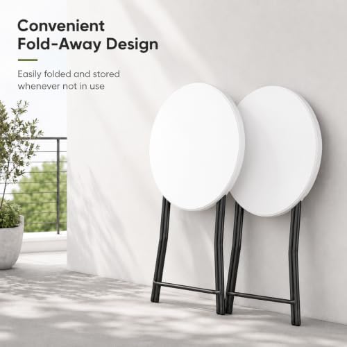 Folding Table,32 Inch Foldable Round, Bar Table Party High Top Table,White