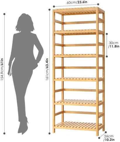 FOTOSOK 6-Tier Bamboo Shelf with Adjustable Shelves, Bamboo Kitchen Cabinet