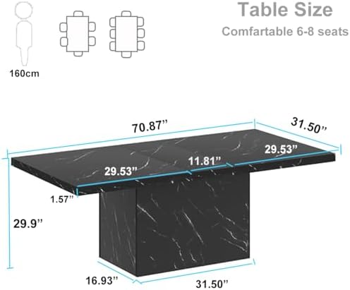 HSH 71" Black Faux Marble Dining Table for 6-8, Rectangle Dining Room Table