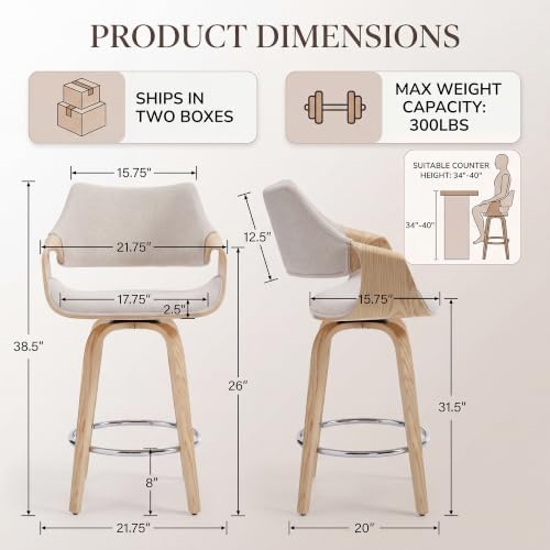 26'' Modern Barrel Swivel Counter Stools Counter Height Swivel Bar St...