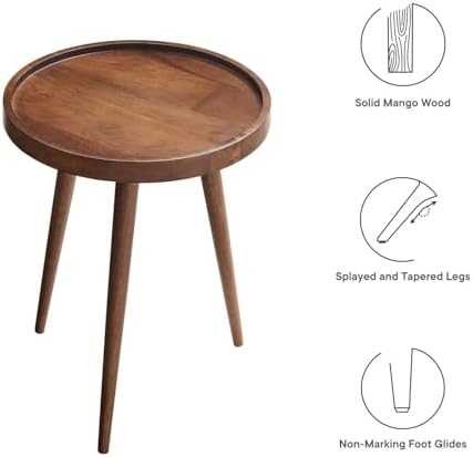 Modway Chiro Solid Wood Side Table in Walnut with Tray Top - Mid-Century Mode...