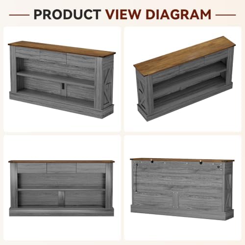 Miereirl 63" Console Table with Drawers & LED Light, Brown & Dar...