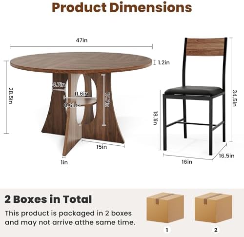 Pamapic Dining Table Set for 6, 47" Round Dining Table with Chairs, Cros...