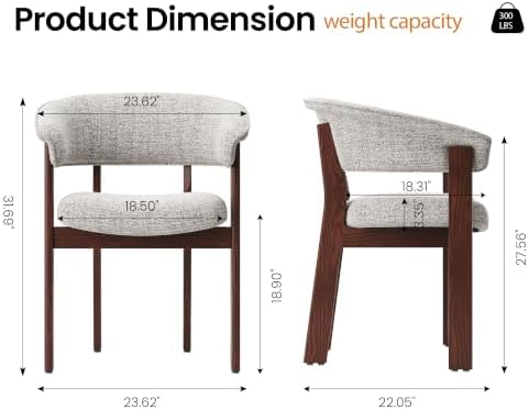 COLAMY Fully Assembled Upholstered Dining Chair, Solid Red Oak Wood Kitchen S...