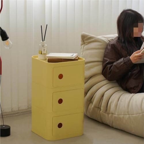 Square ABS Nightstand with Drawers, Modern Style Side Table, Bedside Table wi...