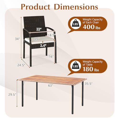 HAPPYGRILL 7-Piece Patio Dining Set Outdoor Rattan Wicker Furniture Set with ...