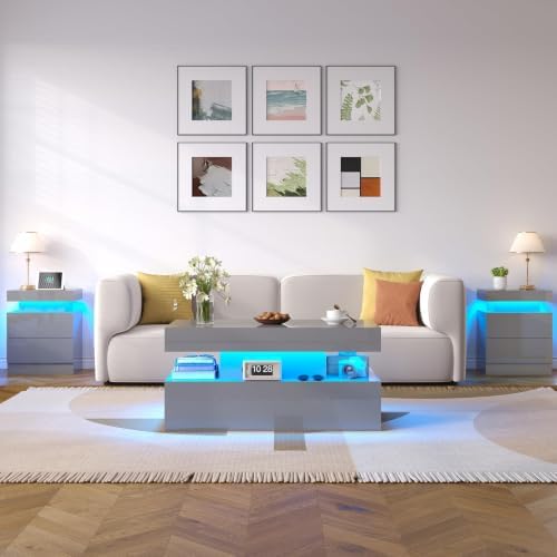 LUXOAK 3-Piece Modern Coffee Table Set with LED