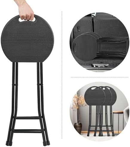 COOZMENT 24-Inch Folding Stool with Handle, Folding Bar Stool with Non-Slip F...