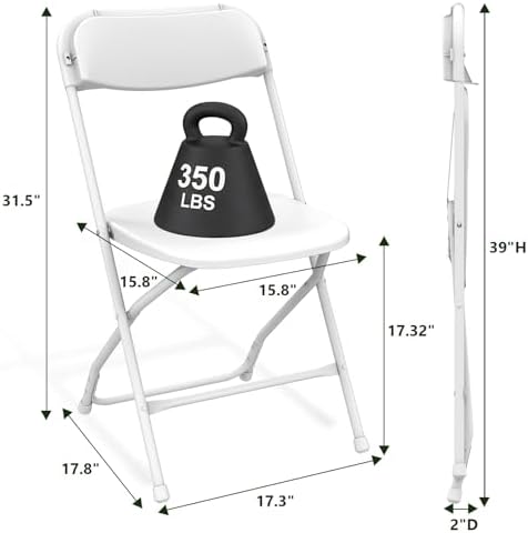 Plastic Folding Chair 10 Pack, White Foldable Chairs with 350 lbs Capacity, I...