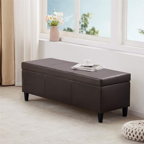 HUIMO Faux Leather Storage Ottoman Bench 50.3 Inch Extra Long PU Upholstered ...