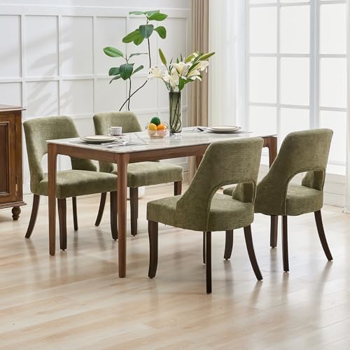 UVV Wooden Dining Chairs Set of 4, Mid Century Modern Chenille Upholstered Di...