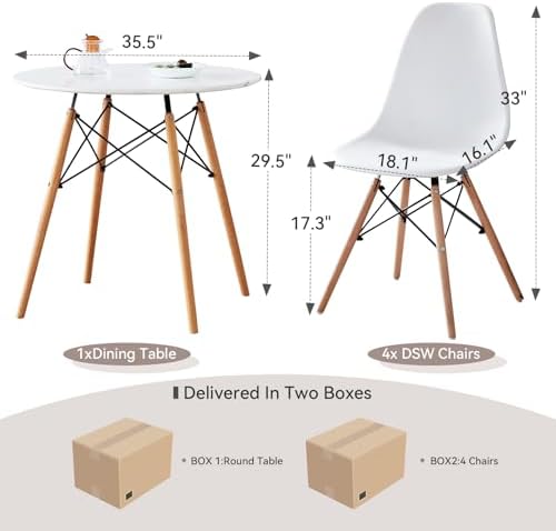 5-Piece Round Dining Set, 35.5" Kitchen Table Chairs Set of 4 | Space Sa...