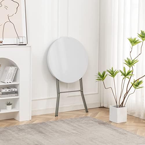 BTEXPERT White 32" Round 43" Bar Height Granite Folding Commercial ...