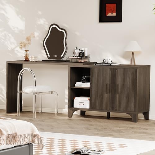 Mid Century Modern Fluted Buffet Cabinet with Storage, Accent Sideboard and C...