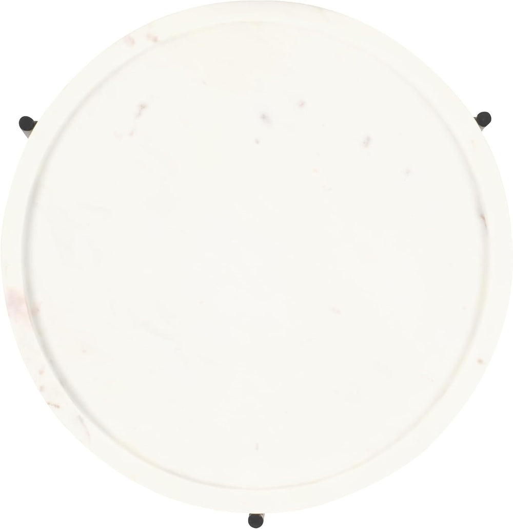 SAFAVIEH Home Collection - Bavaria Side Table, Round White Marble Tray Top wi...