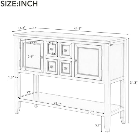 Knocbel Vintage Wood Console Table Buffet Sideboard with 4 Storage Drawers, 2...