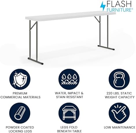 Flash Furniture 6 ft Plastic Folding Training Table, Granite White