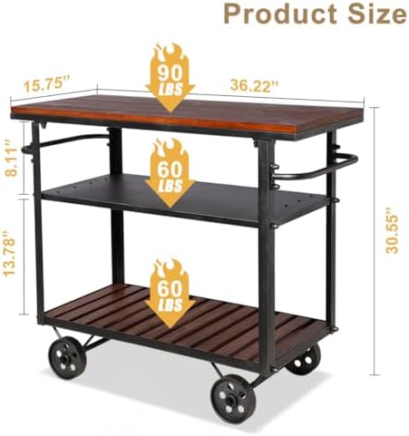 Vintage Rolling Bar Cart on Wheels Industrial Mobile Serving Cart Metal and W...