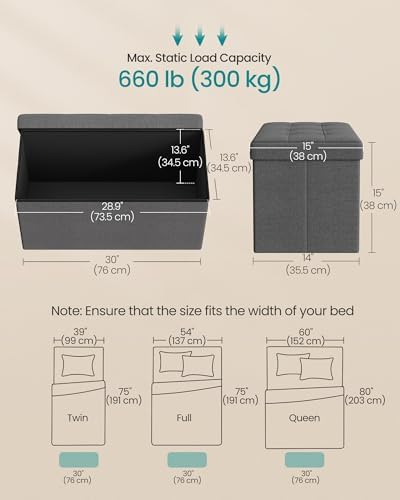 SONGMICS 30 Inches Folding Storage Ottoman Bench, Load 660 lb | Ottoman Foot ...