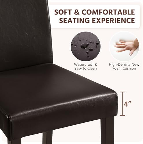Yaheetech Dining Chairs Set of 4 Upholstered Kitchen Chairs Dark Brown | Faux...