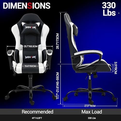 Gaming Chair PU Leather Massage PC Video Game Chair with Lumbar Support for M...