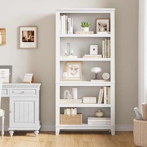 IDEALHOUSE 71" Tall Farmhouse Bookshelf with Adjustable Shelves(White)