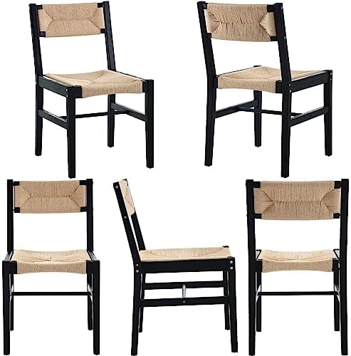 BESTANO Woven Rattan Dining Chairs Set of 4, Farmhouse Wicker Boho Dining Cha...