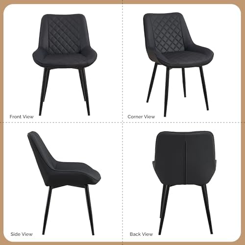 Dining Chair Set of 6, Modern Dining Chairs with Thick Cushion, Faux Leather ...