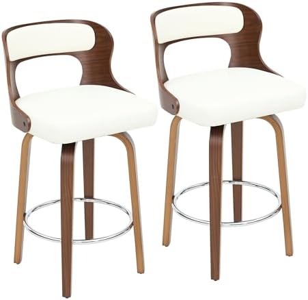 ClinQ 26" Counter Height Barstool Set of 2,Bentwood Leg and Back,White |...