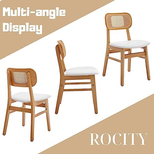 ROCITY Rattan Dining Chairs Set of 4 White Faux Leather Dining Room Chairs Na...