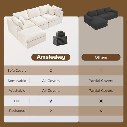 Amsleekey 108" Cloud Sectional Couch with 2 Washable Cover Sets | L-Shap...
