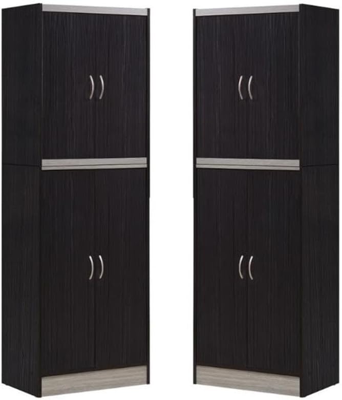 Home Square 4 Shelf Kitchen Pantry Set in Chocolate-Grey (Set of 2)