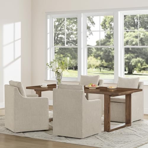 KISLOT Upholstered Dining Chairs Set of 4 with Casters, Sand