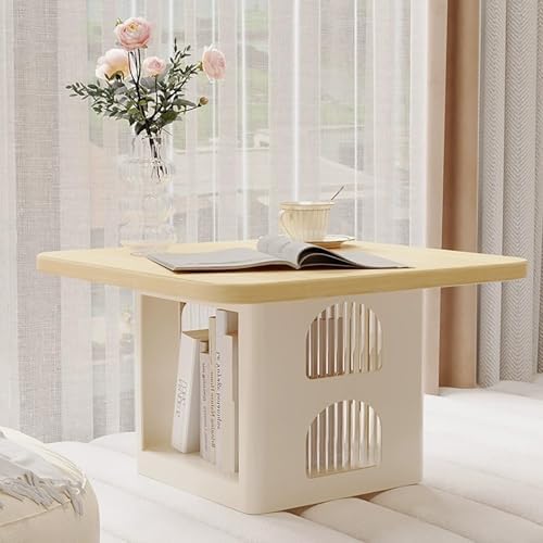 Black Floor Table with Storage - Heavy Duty Sofa Side Table, Low Accent End T...