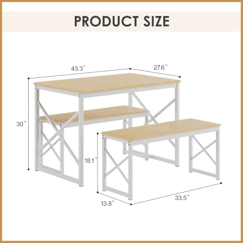 VECELO 43.3" Kitchen Dining Table Set for 4, Heavy-Duty Steel Frame &...