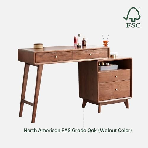 YESWOOD 35''-50'' Extendable Vanity Desk with Dresser, Oak Wo...