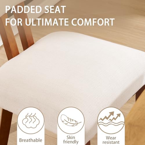 MOJAY Dining Chairs Set of 4, Mid Century Modern Kitchen Chair Linen Fabric S...