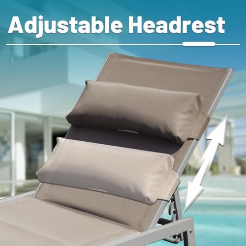 Domi Patio Chaise Lounge Set of 3, Pool Lounge Chairs with Table,Khaki