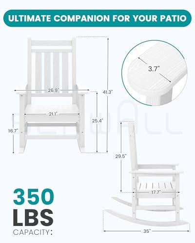 SERWALL Outdoor Rocking Chair Set of 2, Adult HDPE Rocking Chair, White | 21....