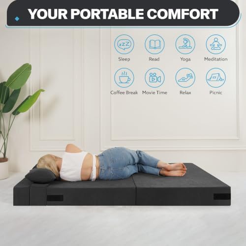 Fvkind Folding Futon Couch, Convertible Sleeper, Standard Size, Dark Grey | R...