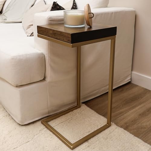 Urbandi C Shape Rustic Side Table for Living Room Couch Tray, Nightstand for ...