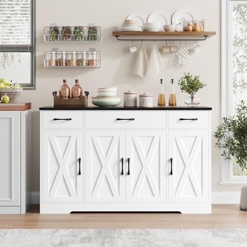 HOSTACK Kitchen Buffet Sideboard Storage Cabinet, Coffee Bar Cabinet, White