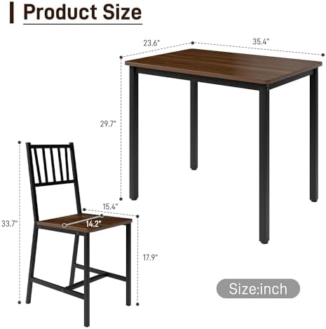 3-Piece Dining Table Set for 2, Space-Saving Kitchen Table Set for Small Spac...