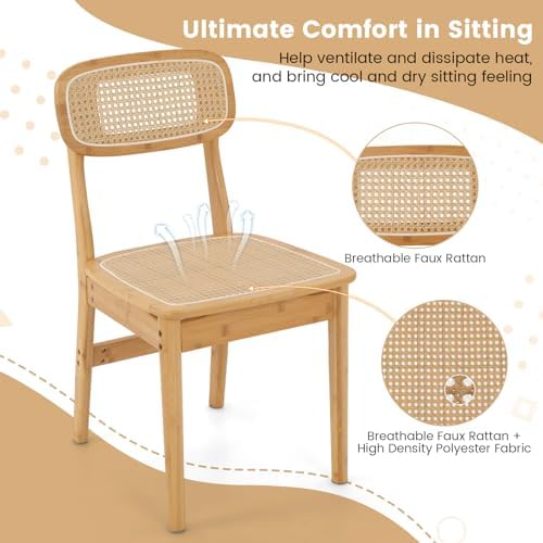 GOFLAME Rattan Dining Chairs Set of 2, Mid-Century Modern Kitchen Chairs with...