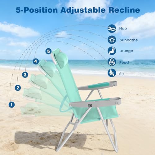 SUNNYFEEL Tall Beach Chair for Adults, High Back High Seat Folding Chairs