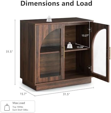 FORTUNETEC 31.5" Sideboard Buffet Cabinet with Arched Glass Doors Set of 3