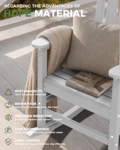 Outdoor Rocking Chair, HDPE Patio Rocking Chair, All Weather,White | Relax in...