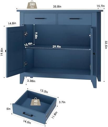 HORSTORS Farmhouse Kitchen Storage Cabinet, Small Buffet, Coffee Bar, Blue